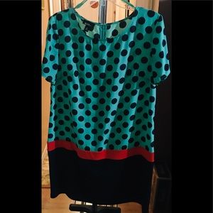 ALYX Dress NavyBlue Polka Dots/Mint Green Color Block Sheath